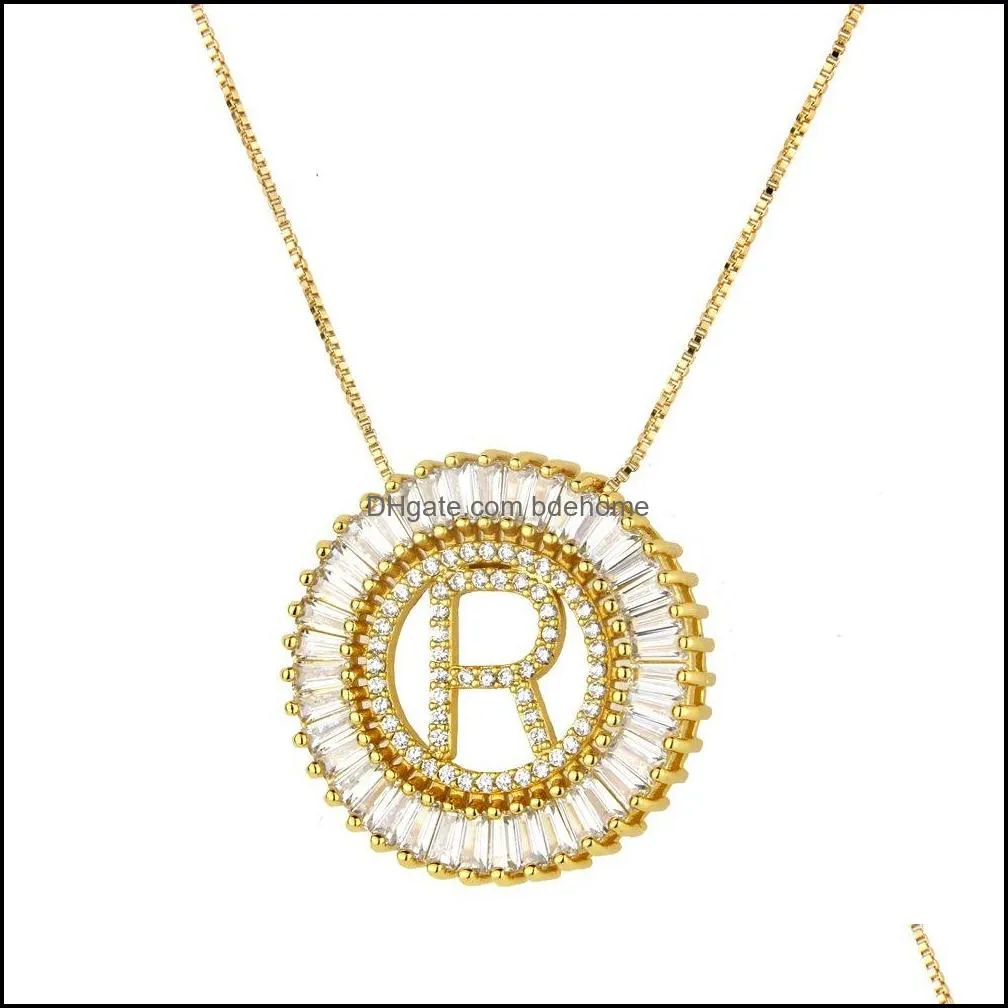  zircon 26 initial letters necklaces for women mens round alphabet pendant gold chains hip hop jewelry