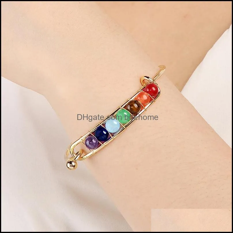 fashion 7 chakra wire bangle for women yoga natural stone beads charm bracelets reiki spiritual buddha 2019 personalized jewelry in