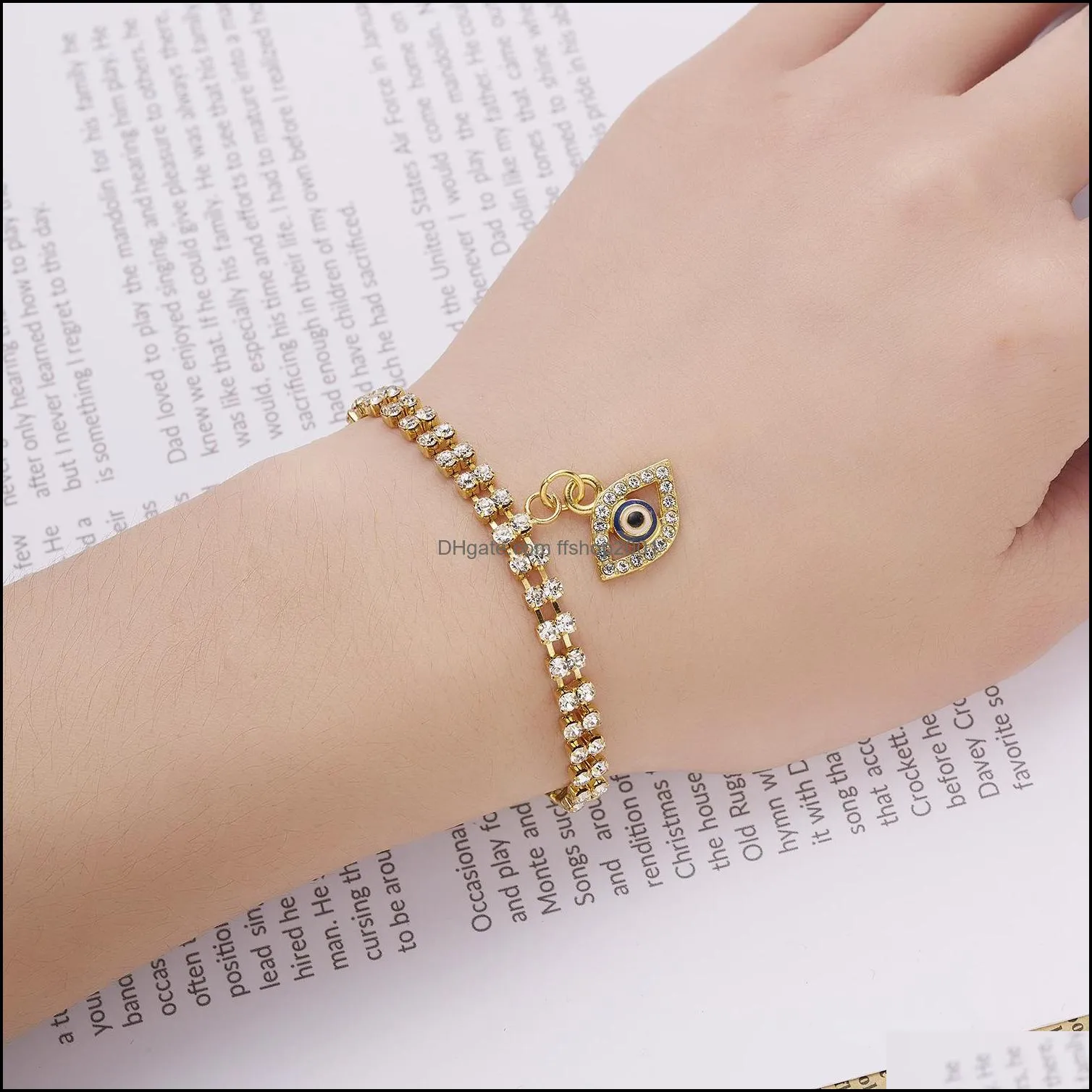  blue evil eye bracelets for women hand heart starfish charm crystal tennis chain bange female fashion party jewelry gift