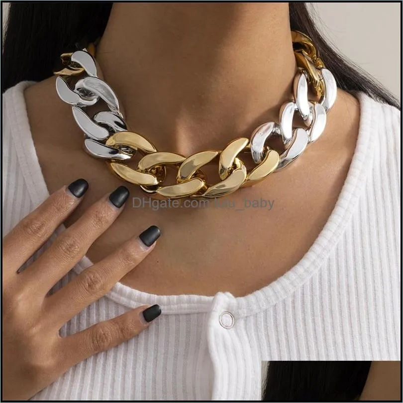4 colors big chunky chain necklace for women men 2021 trendy ccb plastic gold sliver color choker necklace statement necklaces 717 q2