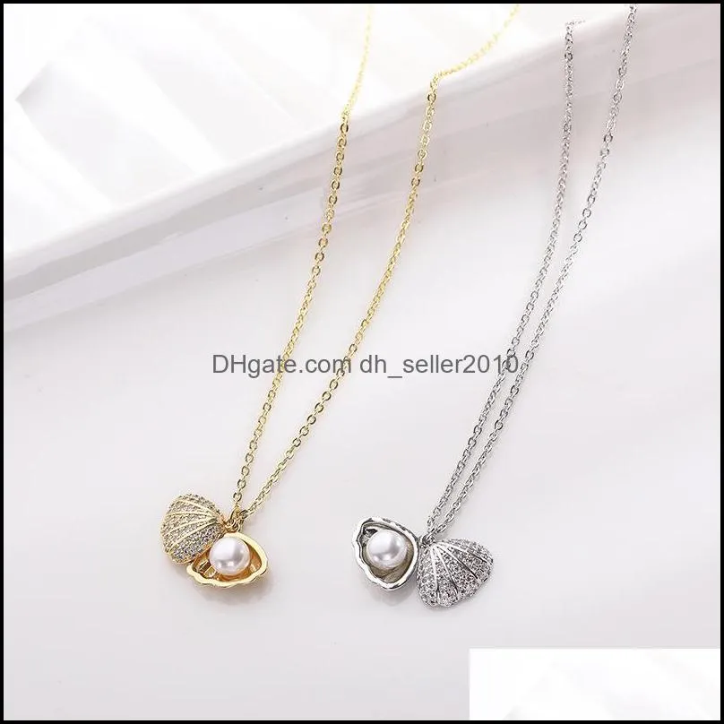 zircon shell pendant necklace for women gold silver color chain choker baroque charm dangle femme jewelry friend gifts necklaces 3370