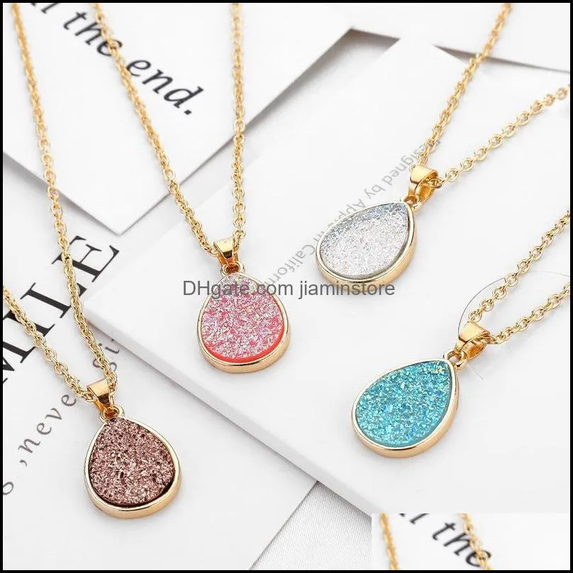 fashion 4colors druzy drusy necklace gold plated geometry faux natural stone resin necklace for women jewelry