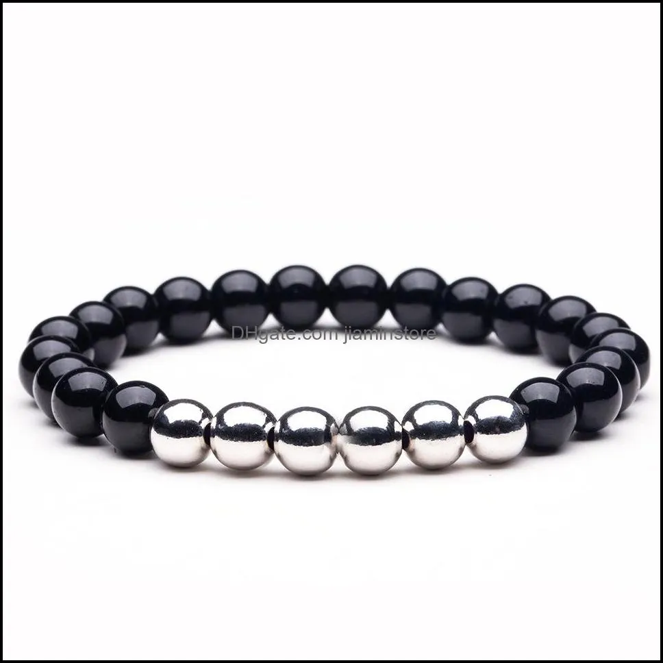 8mm black hematite charm bracelets elasticity bead bracelet for women men friend jewelry