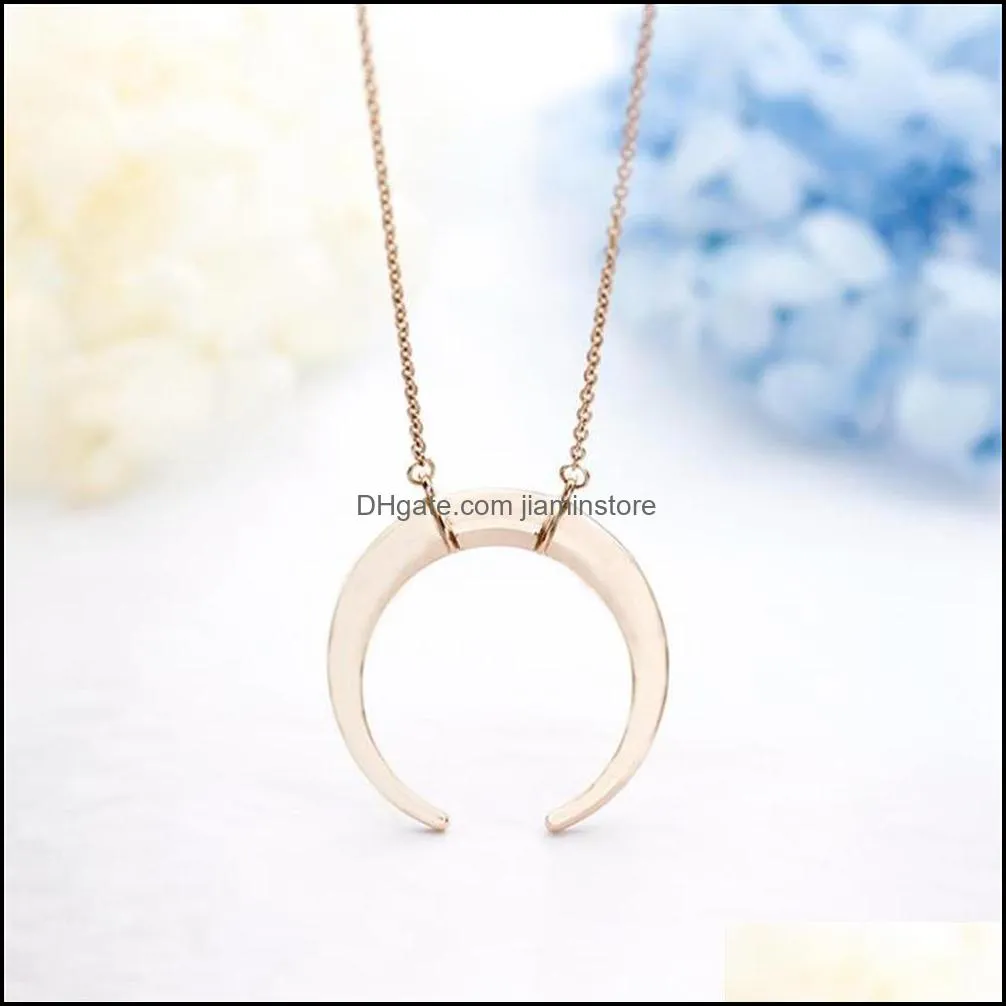 statement horn crescent moon pendant long chain necklace for women simple jewelry birthday gift kolye bayan necklaces219k278e