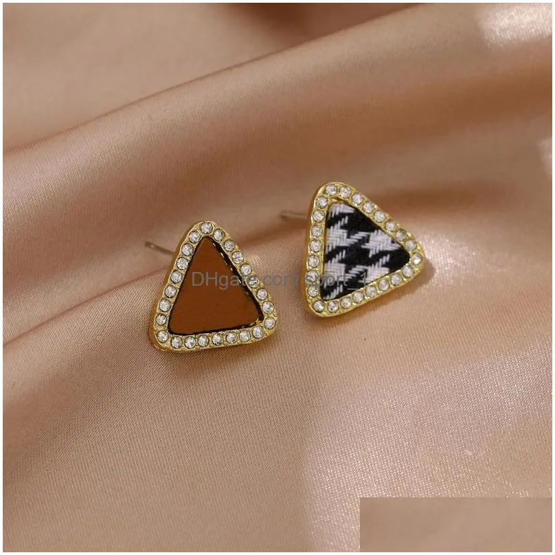 fashion jewelry s925 silver post stud earrrings rhinestone triangle earrings