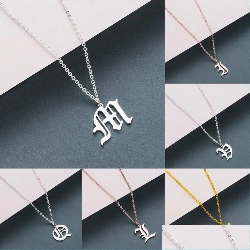 fashion stainless steel necklace for women and men az 26 old english letters pendant necklace creative letters initial necklace