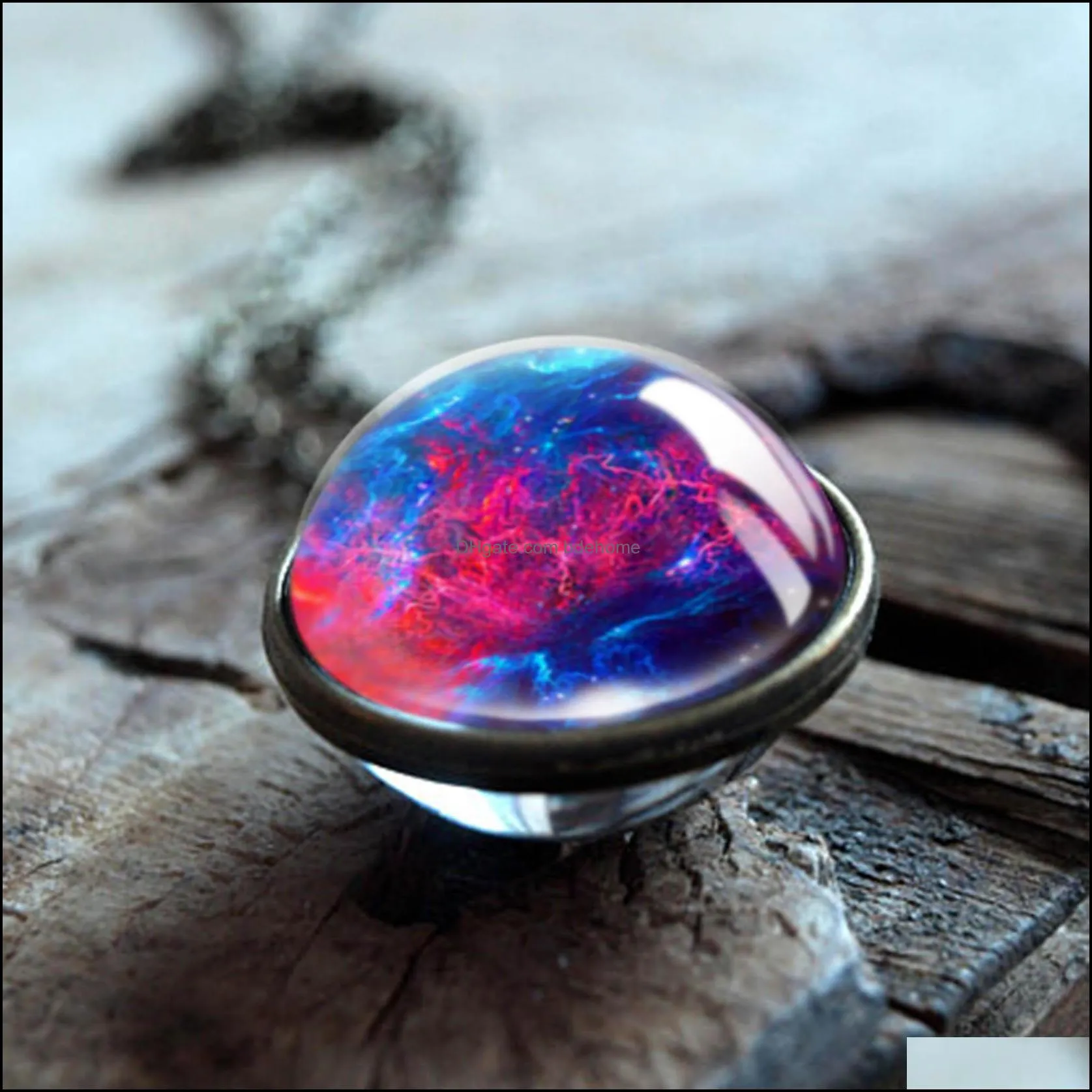  nebula galaxy double sided rotatable necklaces for wome men universe planet glass art picture pendant handmade statement jewelry in