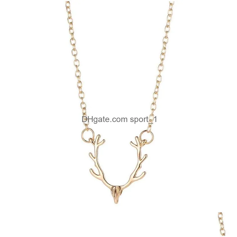 fashion jewelry womens chrismas small antler deer head elk pendant necklace cute nekclaces