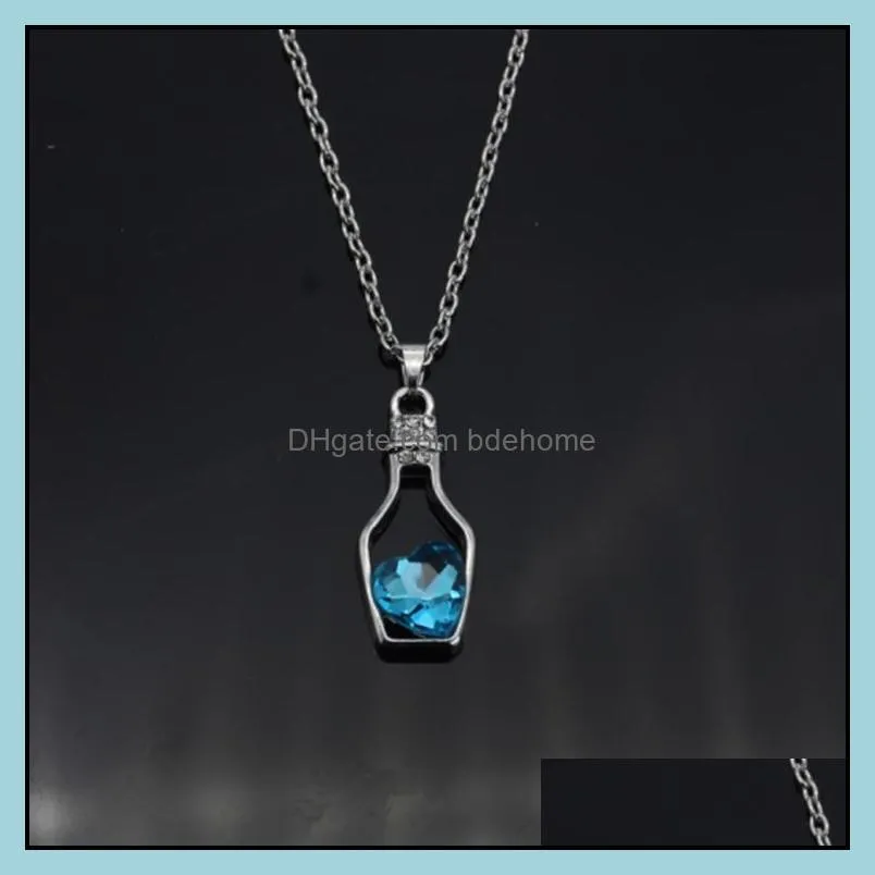  wishing bottle necklace girl brief paragraph drift bottles crystal love heart pendant necklace for valentines day gifts