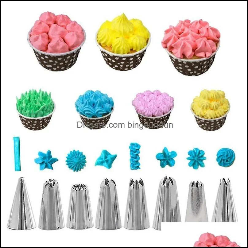 14pcs/set icing piping nozzles set cake decorating tools pastry bag scraper flower cream tips converter baking accessories 