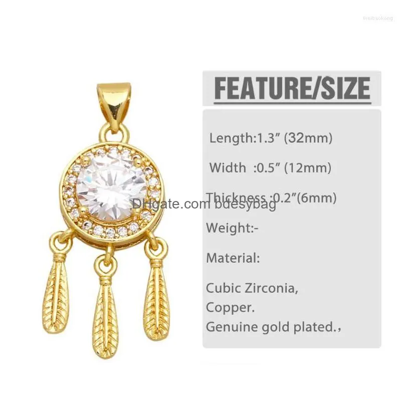 pendant necklaces ocesrio multiple color copper dream catcher necklace cz gold plated with tassel jewelry making component pdta864