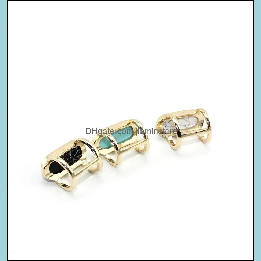 fashion style gold plated natural stone ring geometry oval white blue turquoise ring for women jewelry