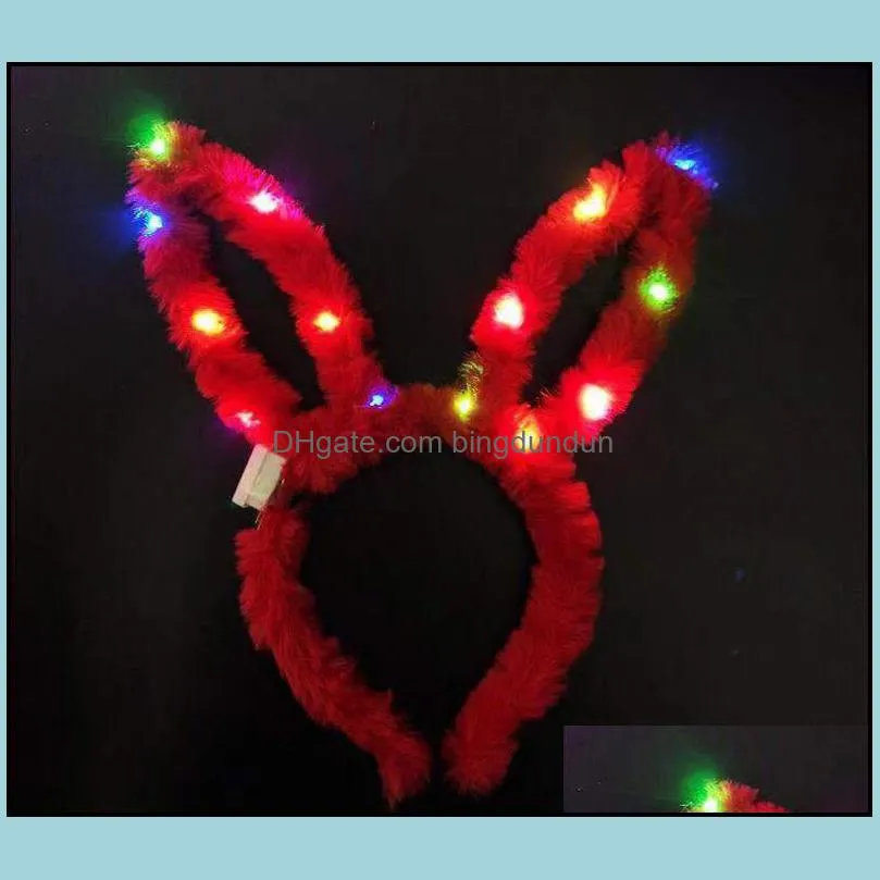 plush stuffed led rabbit hairband shine cat ear horn crown lovely easter hair hoop flash of light bunny girl christmas props sn2368