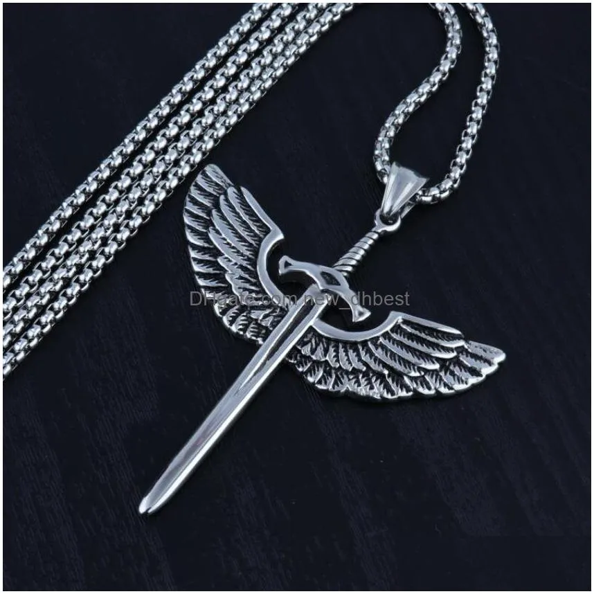 fashion jewelry punk cross necklace men hiphop angel wing cross pendant necklace