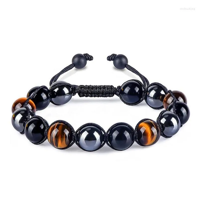 strand d0lc 10mm natural threecolor stone bracelet tiger eye black gallstone light beads healing for balance