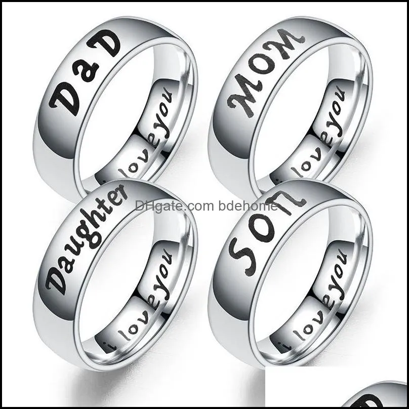 simple 6mm stainless steel band rings love mom son daughter decoration family ring jewelry gift