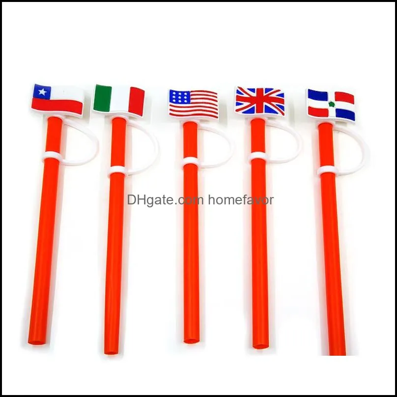 national flag pattern soft silicon straw toppers accessories charms reusable splash proof drinking decorative straw suit for 8mm in tumbler cup party