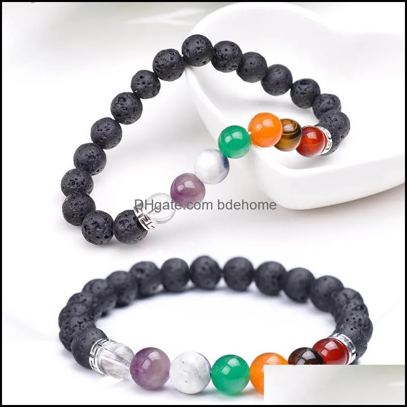 natural volcanic lava stone bracelets 7 chakra bangle yoga beads essential oil diffuser bracelet for women men jewelry dhs