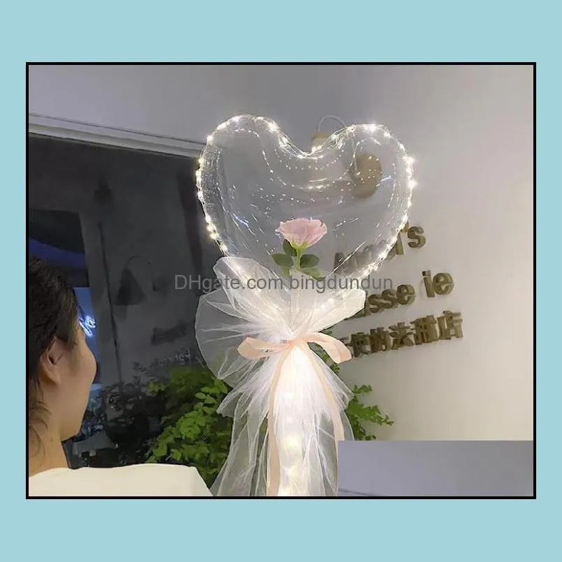 party decoration led bobo balloon flashing light heart shaped rose flower ball transparent balloons wedding valentines day gift