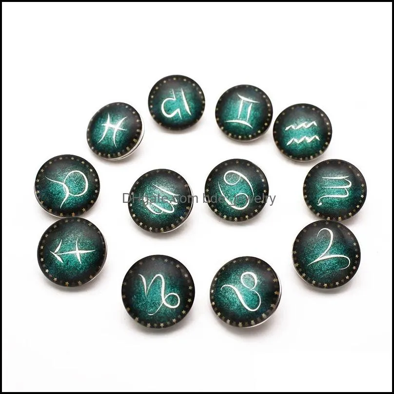 twelve constellations 18mm glass ginger snaps fit metal snap button charm bracelets for fashion diy zodiac interchangeable jewelry in