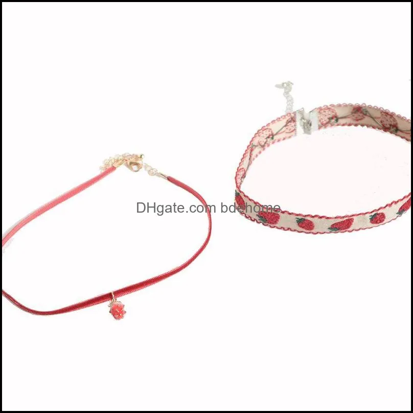 cute red strawberry pendant collar choker for women girls party club velvet webbing necklace fashion jewelry