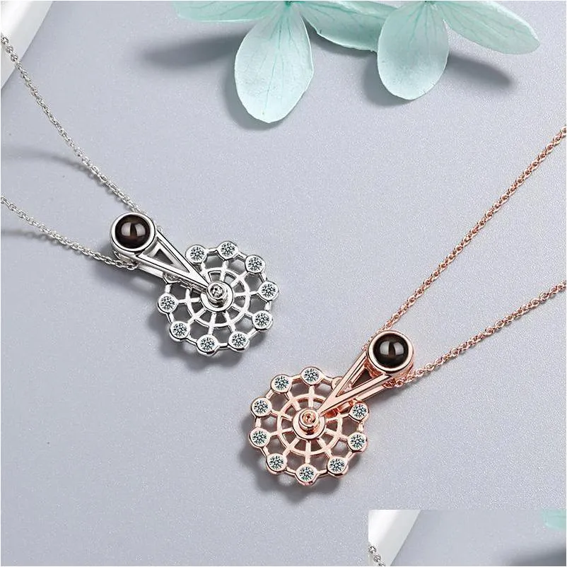 pendant necklaces womens fashion luxury spinning ferris wheel design shiny crystal love language project romantic neck jewelrypendant