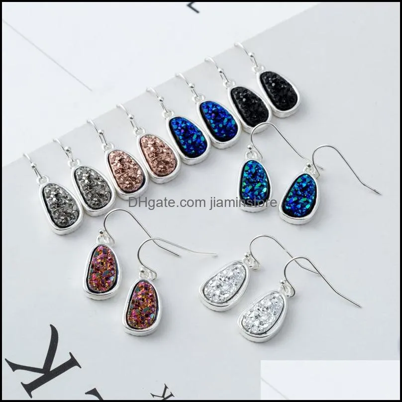 fashion 6colors druzy drusy earrings silver plated geometry faux natural stone dangle earrings for women jewelry