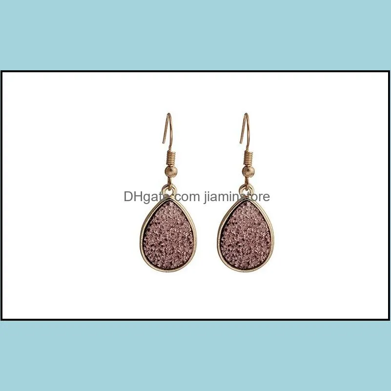 fashion 4colors druzy drusy earrings gold plated geometry faux natural stone resin dangle earrings for women jewelry