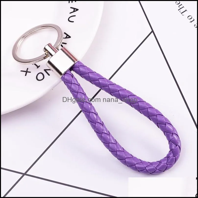  handmade pu leather keychain braided string rope metal key ring woven cord chains holder diy jewelry accessories