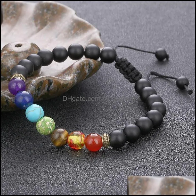 natural stone yoga beads bracelets handmade braided rope bracelet 7 chakra adjustable hand string unisex jewelry dhs b739s