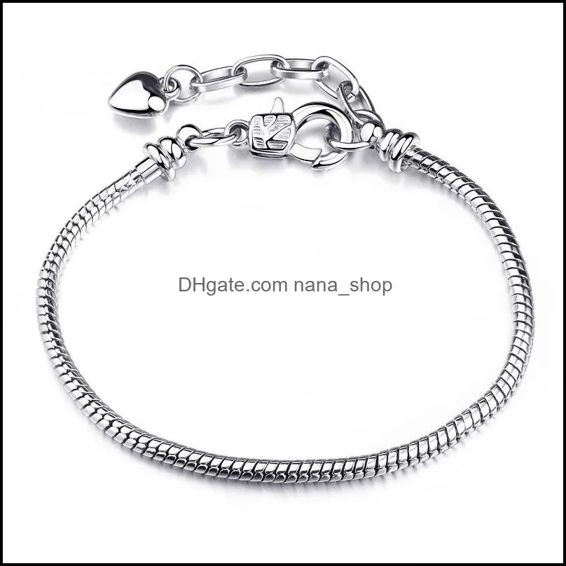 925 sterling silver love 3mm snake chains 1721cm bracelet bangle fit european beads charm fashion diy jewelry accessories