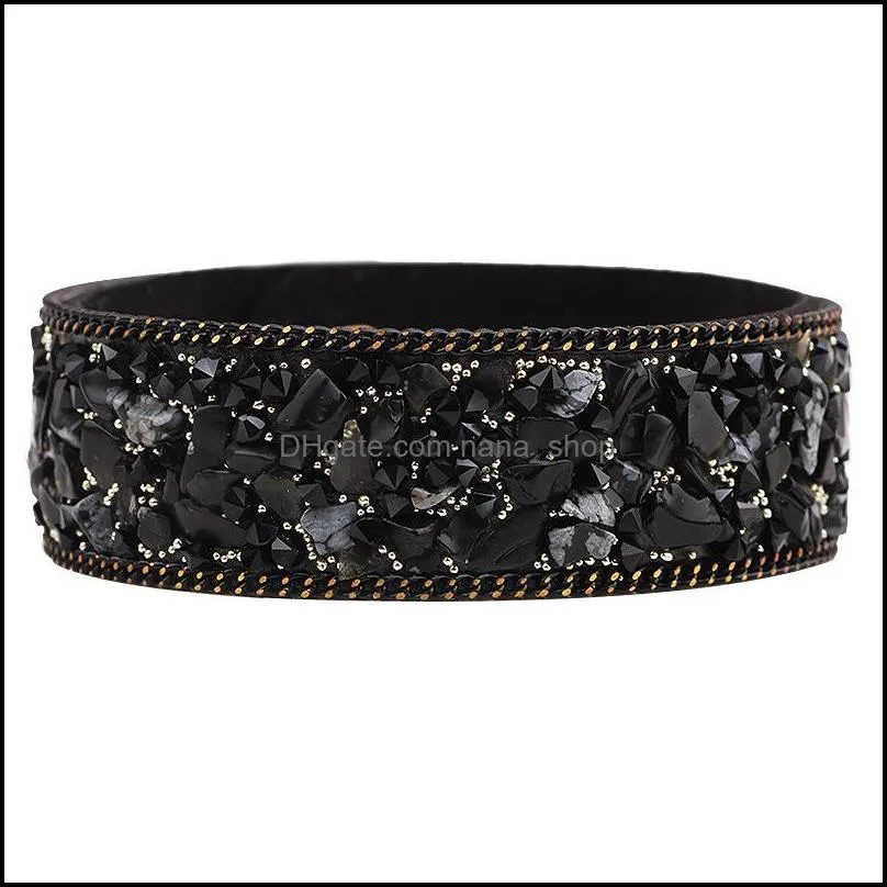 korean gravel velvet bangle multi color natural crystal stone wide leather wristbands bracelets for women female fashion jewelry 