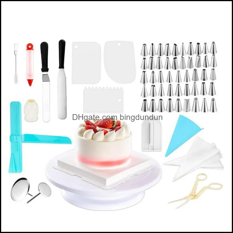 baking pastry tools 164pcs diy cake decorating bakery kit supplies turntable set with piping cream reusable bag