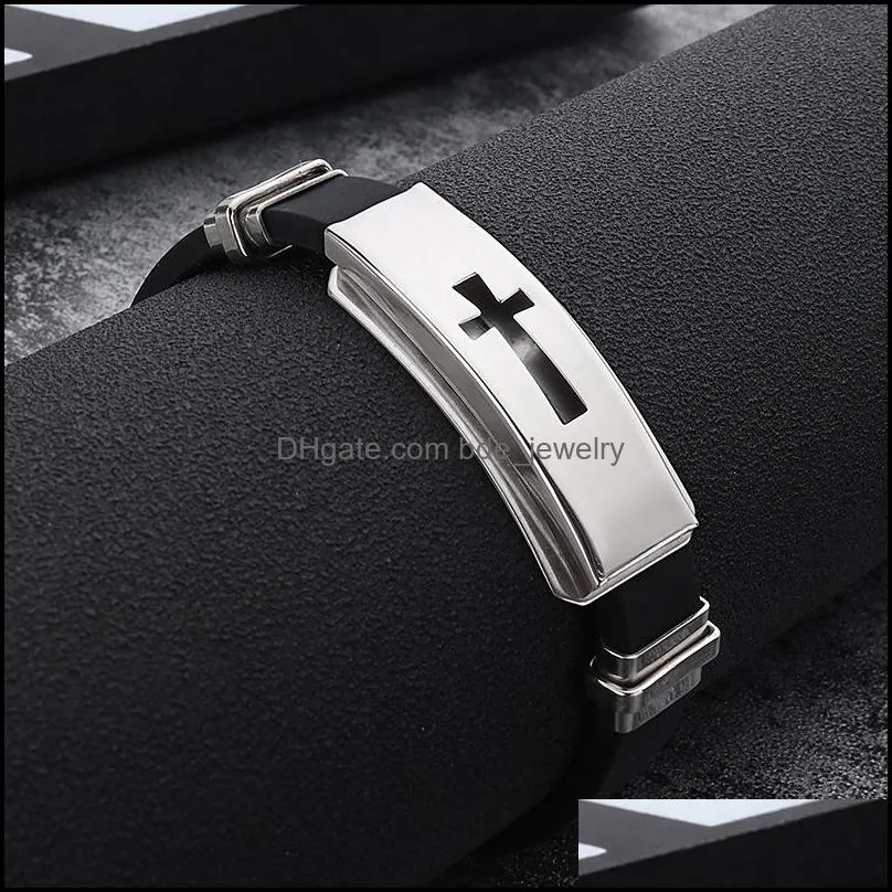 stainless steel cross sign bracelet for mens women black silicone wrap bangle titanium steel 2019 fashion sport jewelry gift