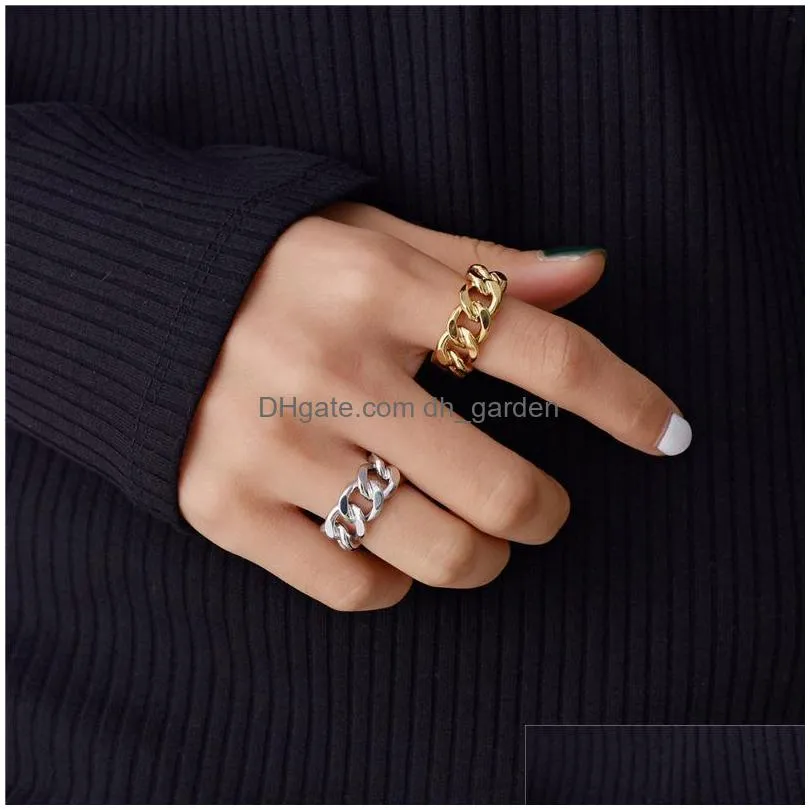cluster rings punki gold silver color chunky link twisted geometric chain ring for women vintage open adjustable 2021 trendy