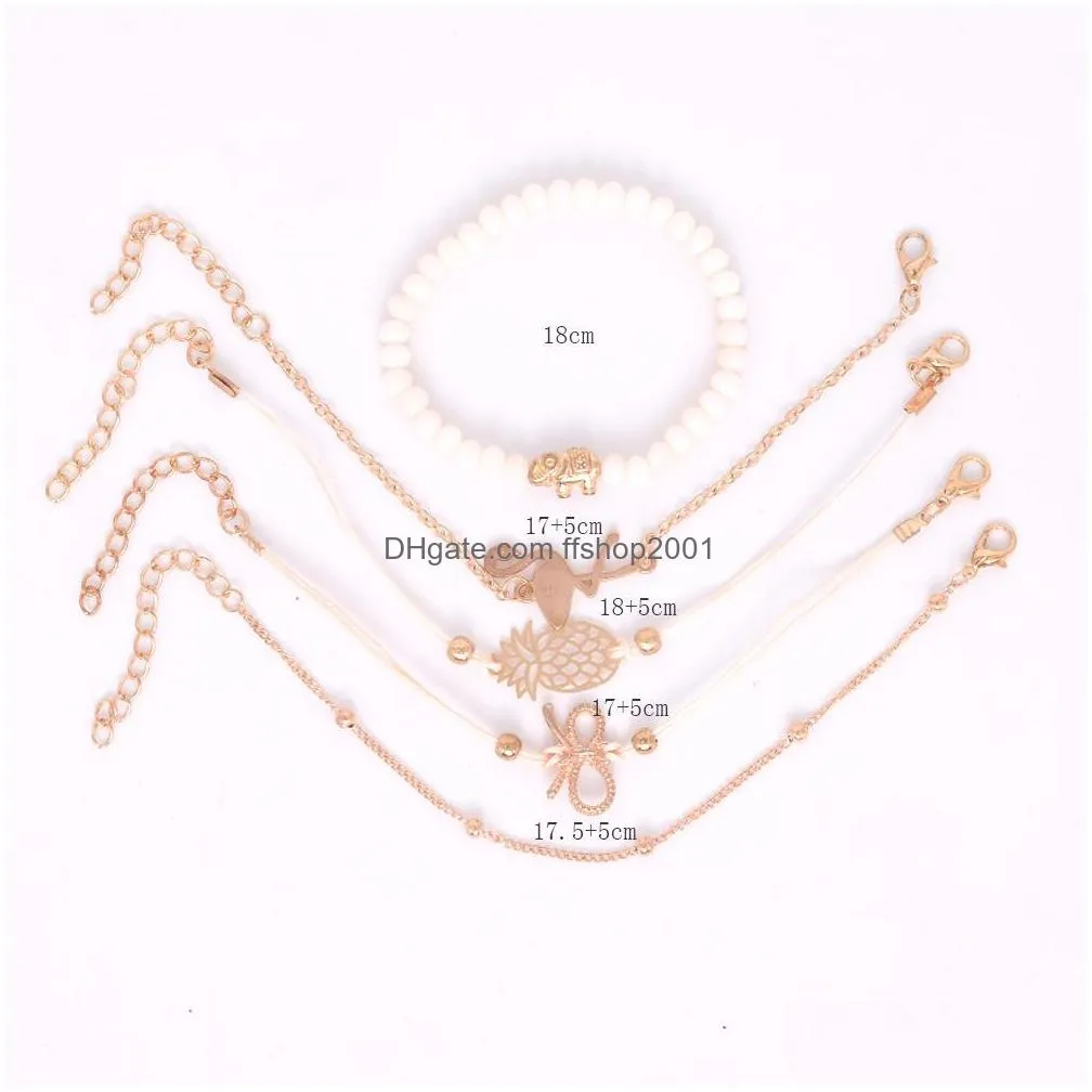 fashion jewelry bracelet set bowknot flamingo elephant beaded chain bracelets 5pcs/set