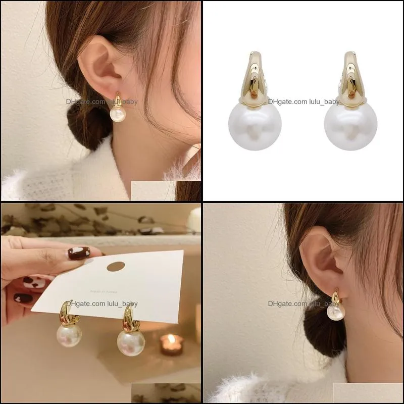 simple celebrity style plated gold pearl drop charm earrings for woman fashion jewelry wedding girl sweet earrings 20220226 t2