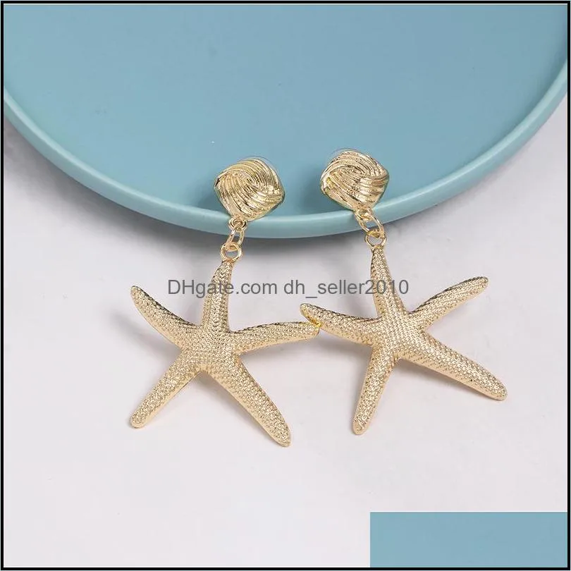 dangle chandelier fashion 2021 big exaggerated shiny star drop earrings for women summer sea starfish metal statement gift 140c3