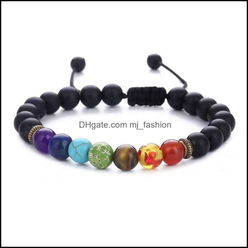 natural stone yoga beads bracelets handmade braided rope bracelet 7 chakra adjustable hand string unisex jewelry dhs b739s