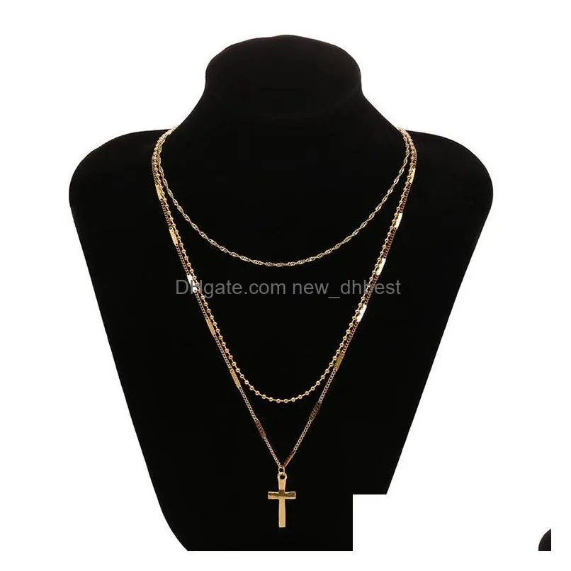 europe fashion jewelry womens cross necklace cross pendant multilayer chains ladies sweater necklace