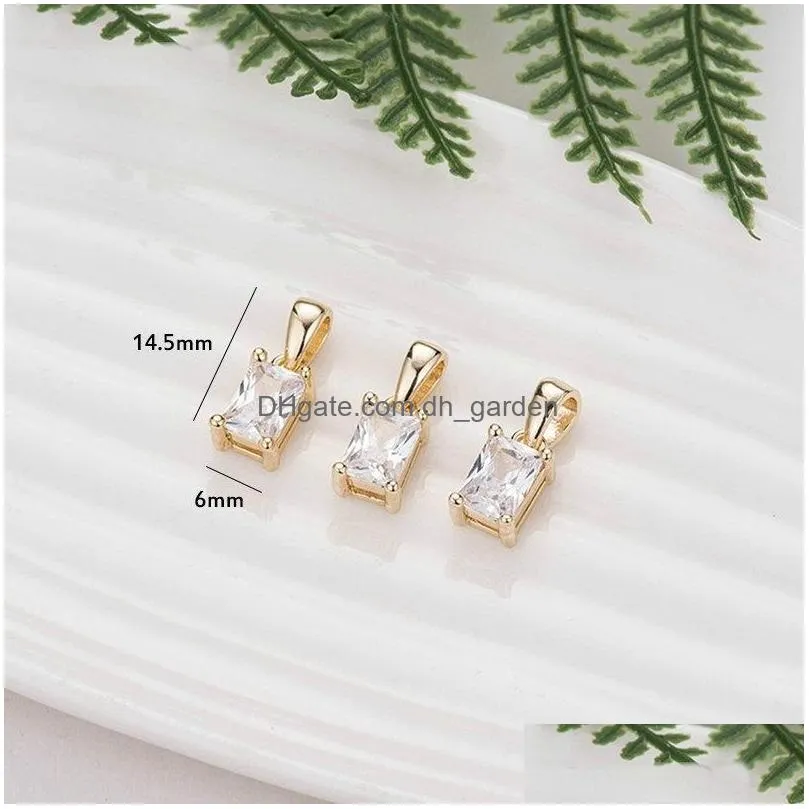 16.5x9.5mm 14k gold color brass and zircon rhombus shape charms pendants jewelry making supplies diy findings accessories