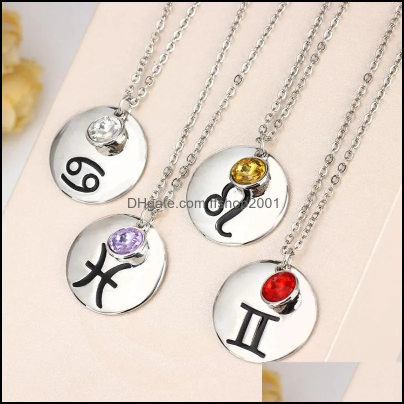 fashion 12 zodiac necklaces lucky birthstone birthday jewelry top quality crystal gems constellations pendant for women luxury