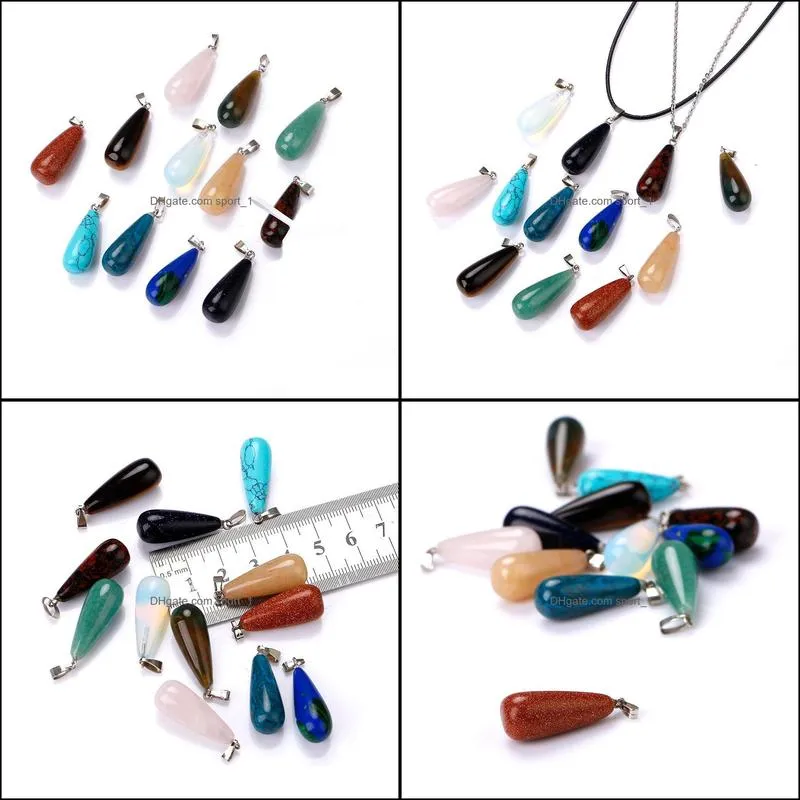 natural stone long drop pendant necklace opal tigers eye pink quartz crystal chakra reiki healing pendulum necklaces for women