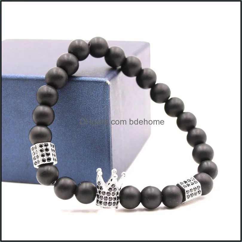 natural lava stone beaded bangles black men women charm bangle fashion crown strand bracelets for couple jewelry q77fz