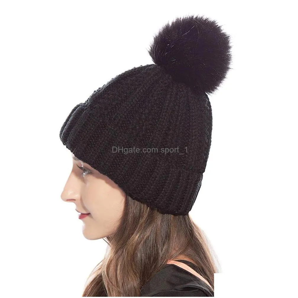 autumn winter womens knit hat wool ball beanies cap big girls lady knitted hat warm cap crochet hats