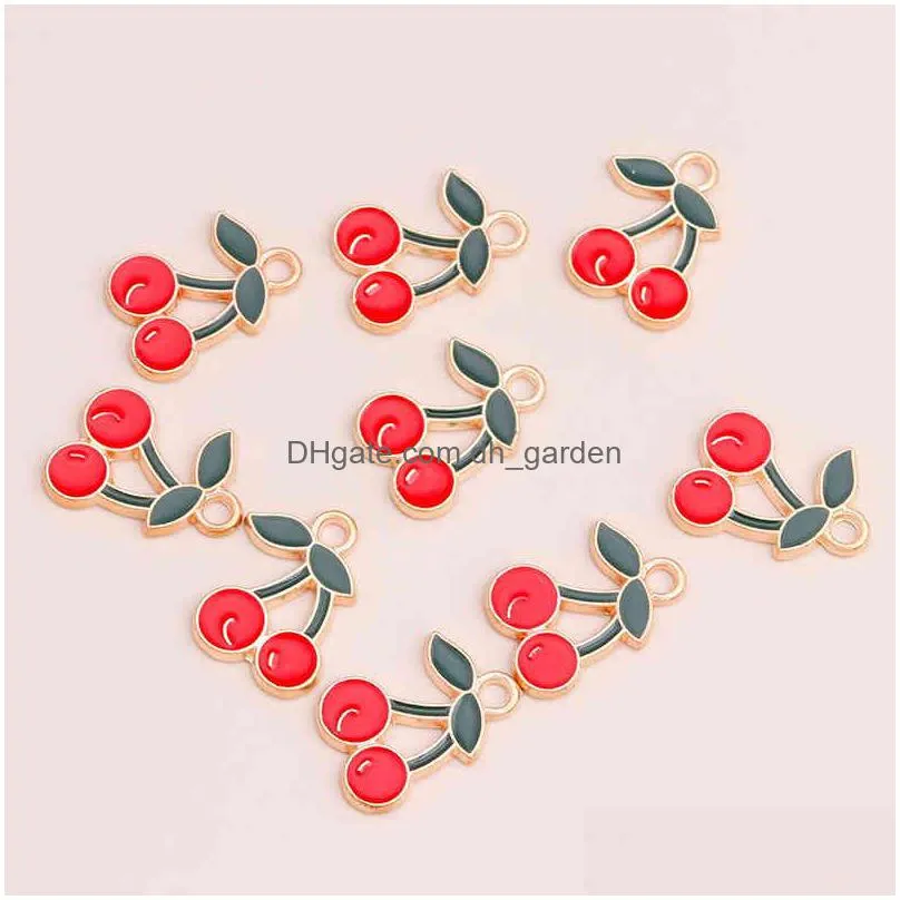 10pcs 17x12mm enamel cherry charms beads for diy making bracelets necklaces crafting drop earrings jewelry accessories