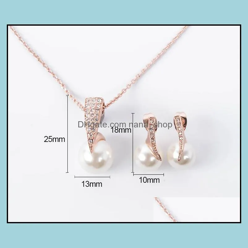 fashion wedding jewelry set for women crystal big faux simulated pearl pendant drop earrings bride engagement jewelry gift