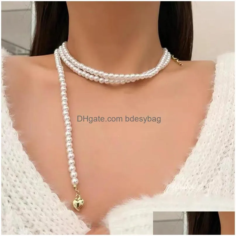 pendant necklaces elegant pearl for women solid necklace geometric heart choker clavicle chain collar jewelry giftspendant