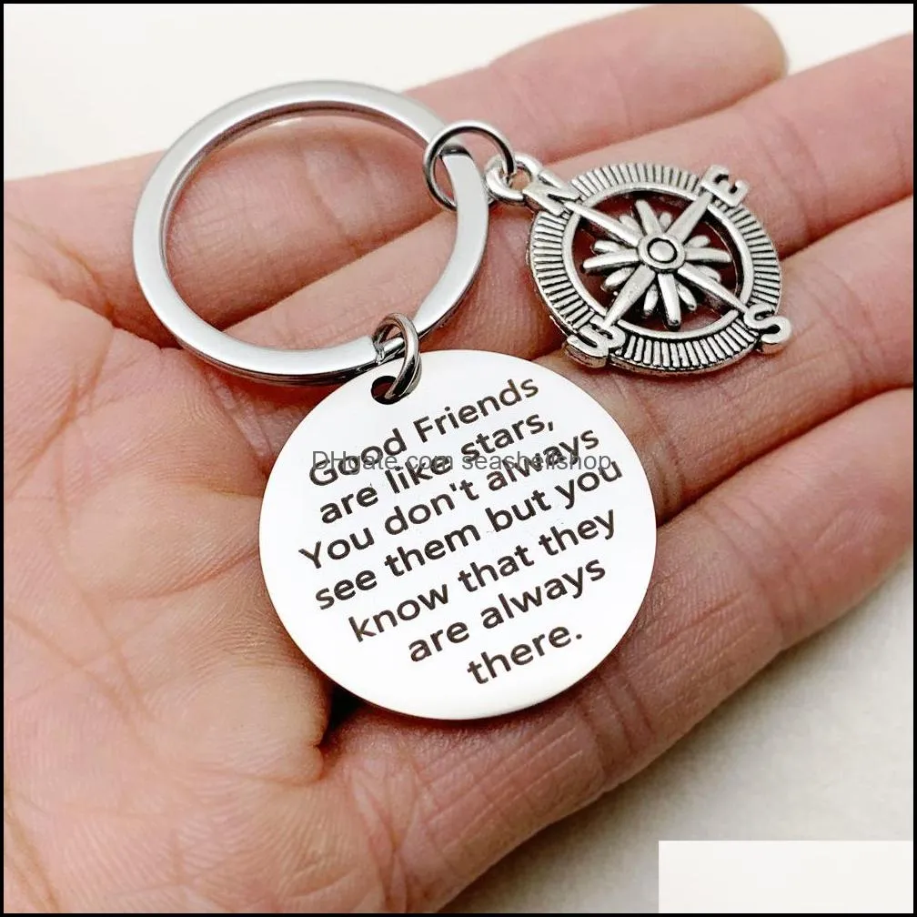 2019 personalized keychain good friends are like stars engraved keychain round fashion jewelry friendship gift