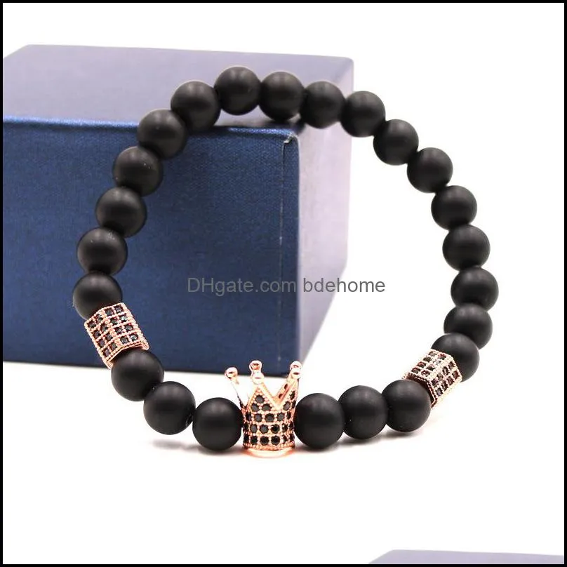 natural lava stone beaded bangles black men women charm bangle fashion crown strand bracelets for couple jewelry q77fz